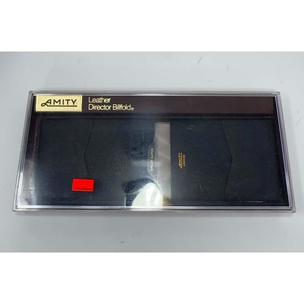 VTG Amity Leather Director Billfold Black Wallet NOS Original Box USA Cowhide
